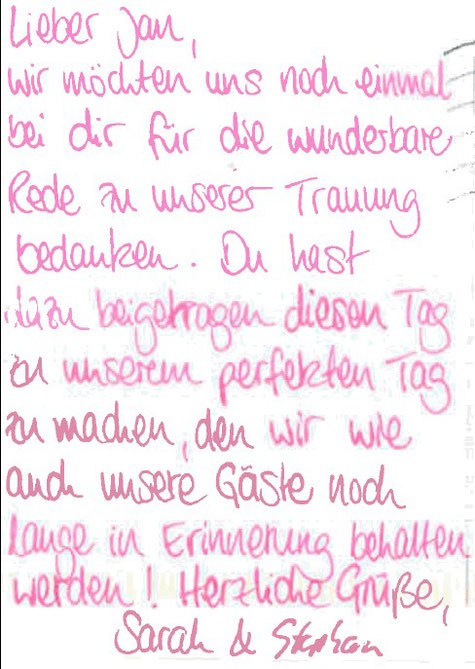 Danke-Text von Sarah und Stephan